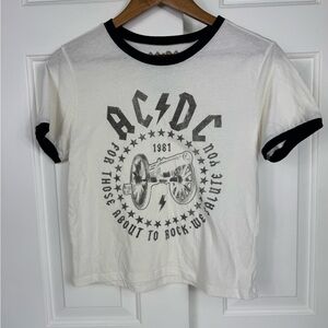 AC/DC Classic Logo‎ With Cannon White With Black Women's Ringer T-Shirt Size M